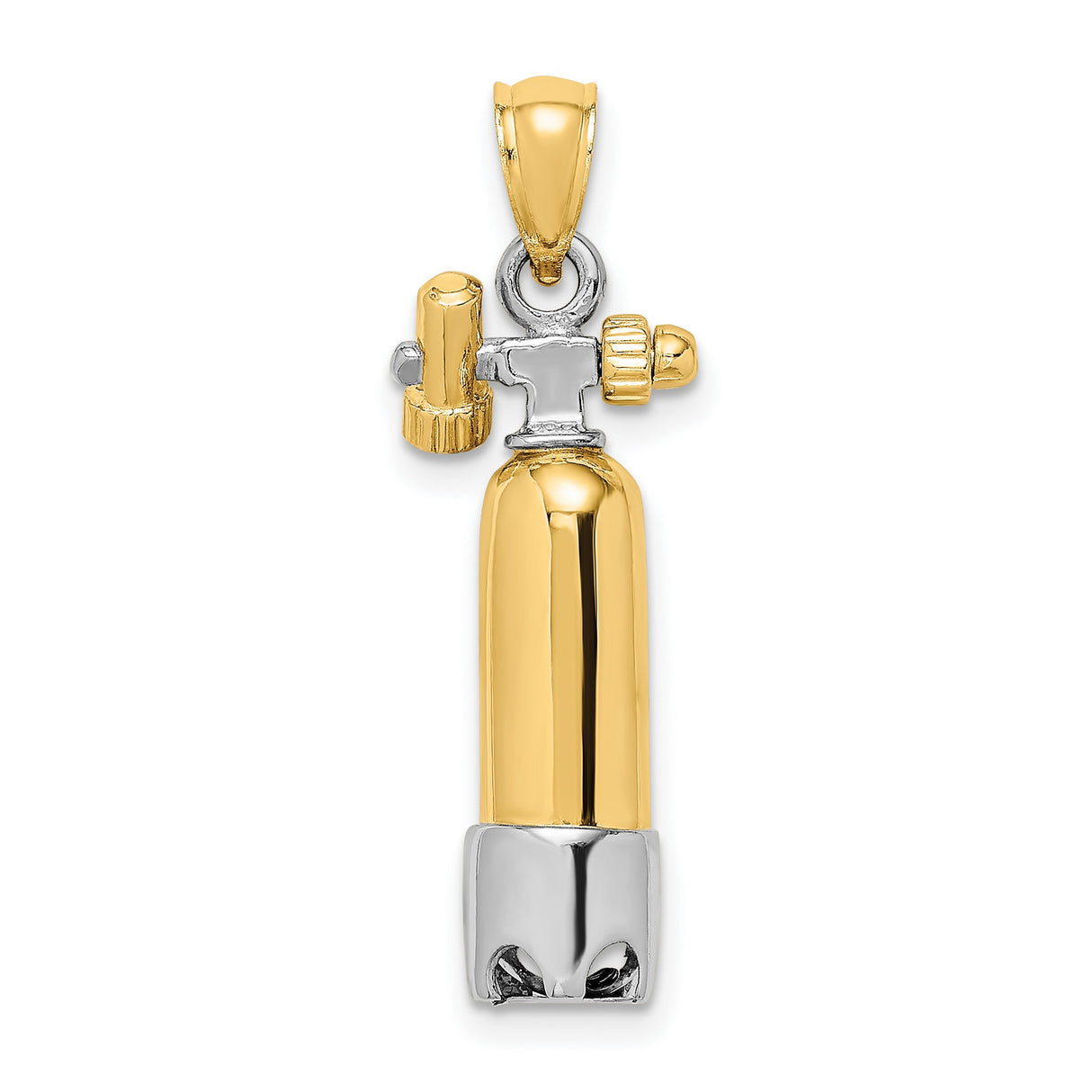 14k Two-Tone Gold Scuba Tank Pendant, Realistic Diving Oxygen Cylinder Design, Nautical Theme
