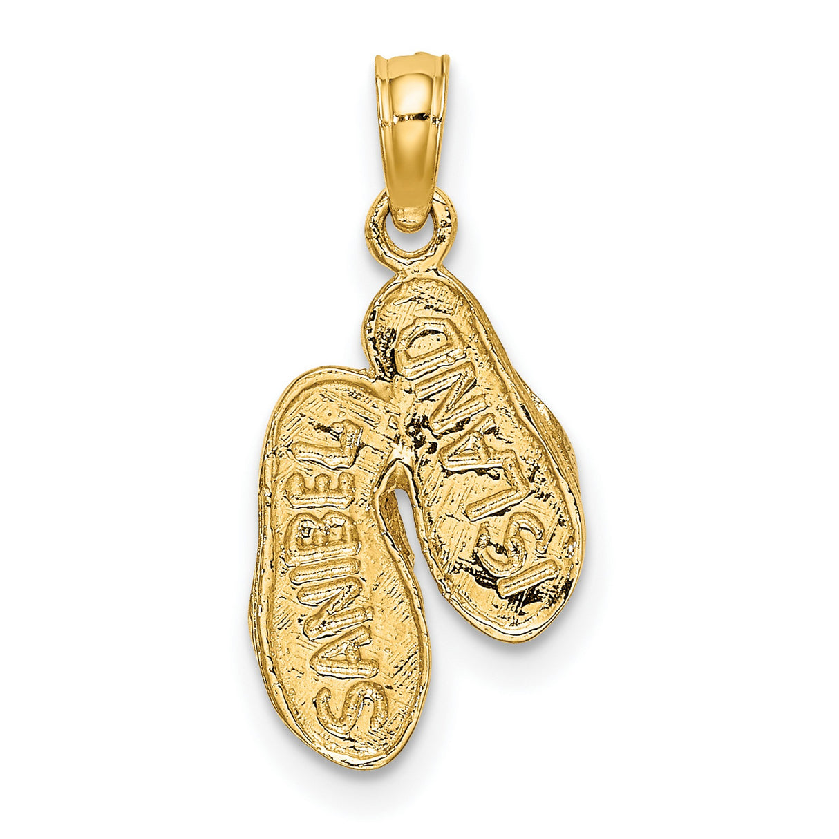 14k Multi-Tone Gold Flip Flop Pendant with Textured Detailing, Summer Beach Charm Design