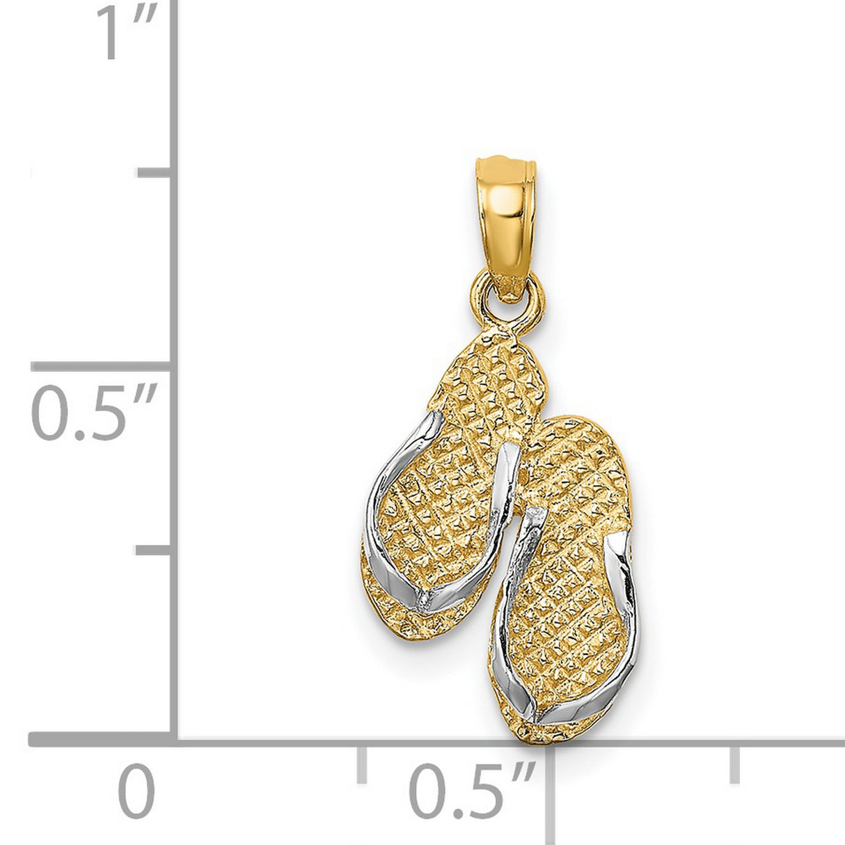 14k Multi-Tone Gold Flip Flop Pendant with Textured Detailing, Summer Beach Charm Design