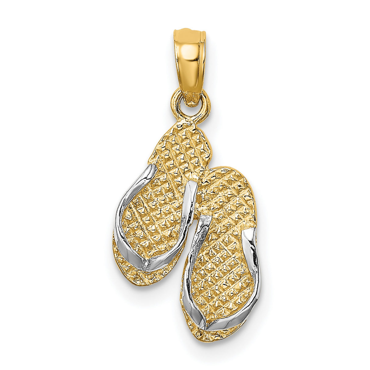 14k Multi-Tone Gold Flip Flop Pendant with Textured Detailing, Summer Beach Charm Design
