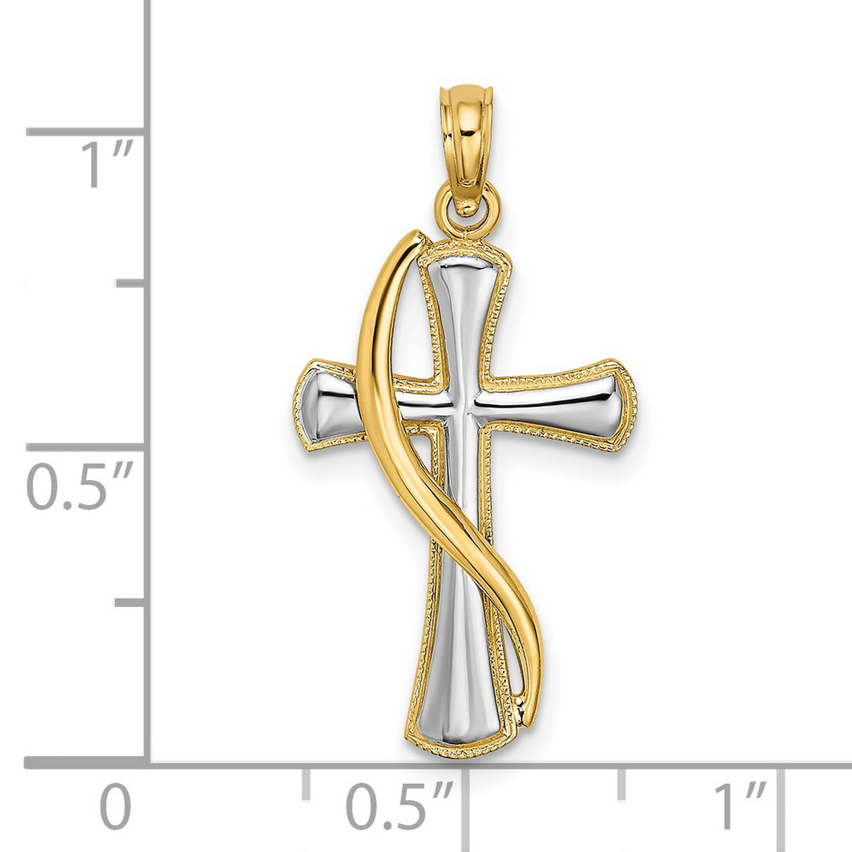 14k Two-Tone Gold Cross Pendant with Milgrain Detail, Polished Religious Design for Men and Women