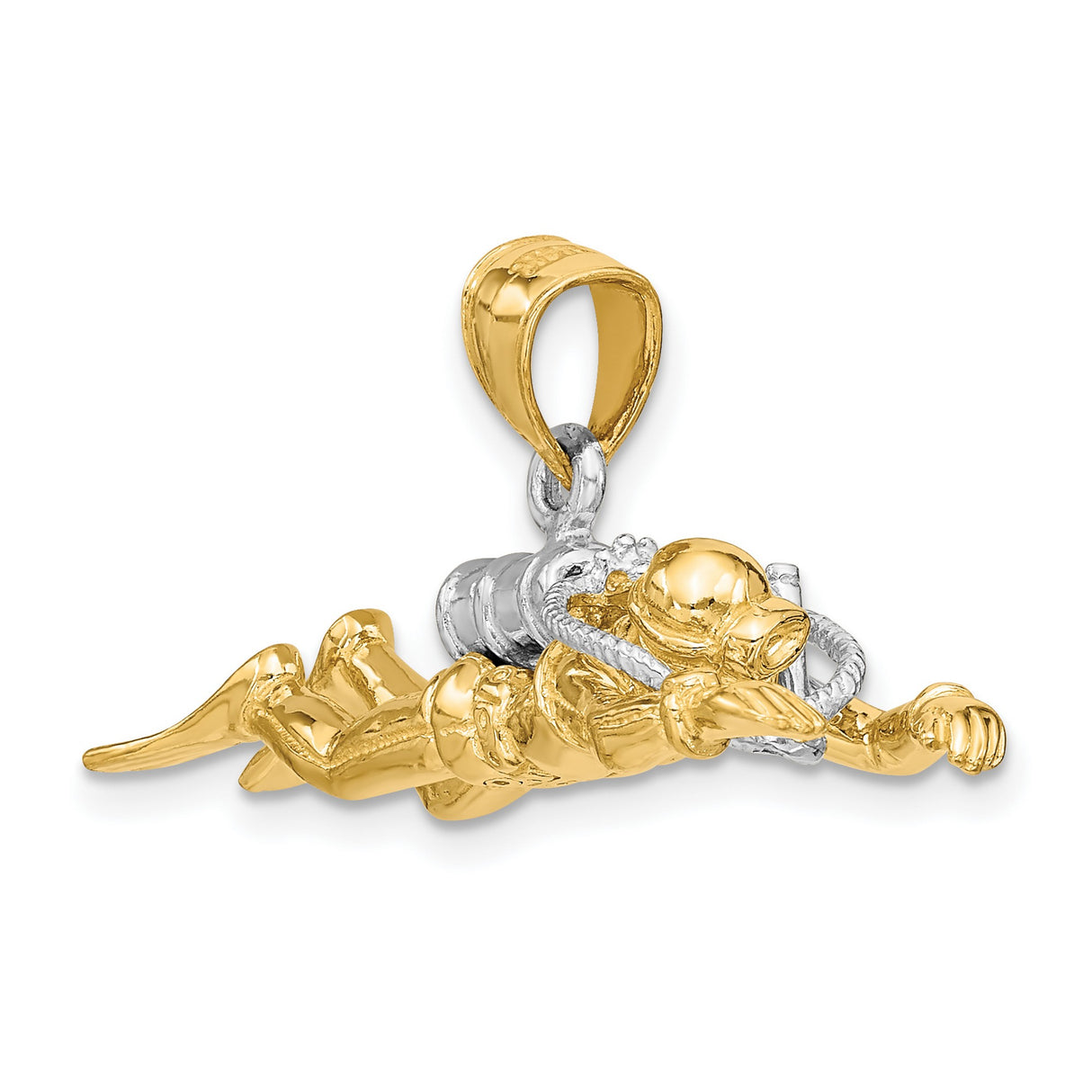 14k Two-Tone Gold Scuba Diver Pendant with Gear, Nautical Ocean Explorer Theme