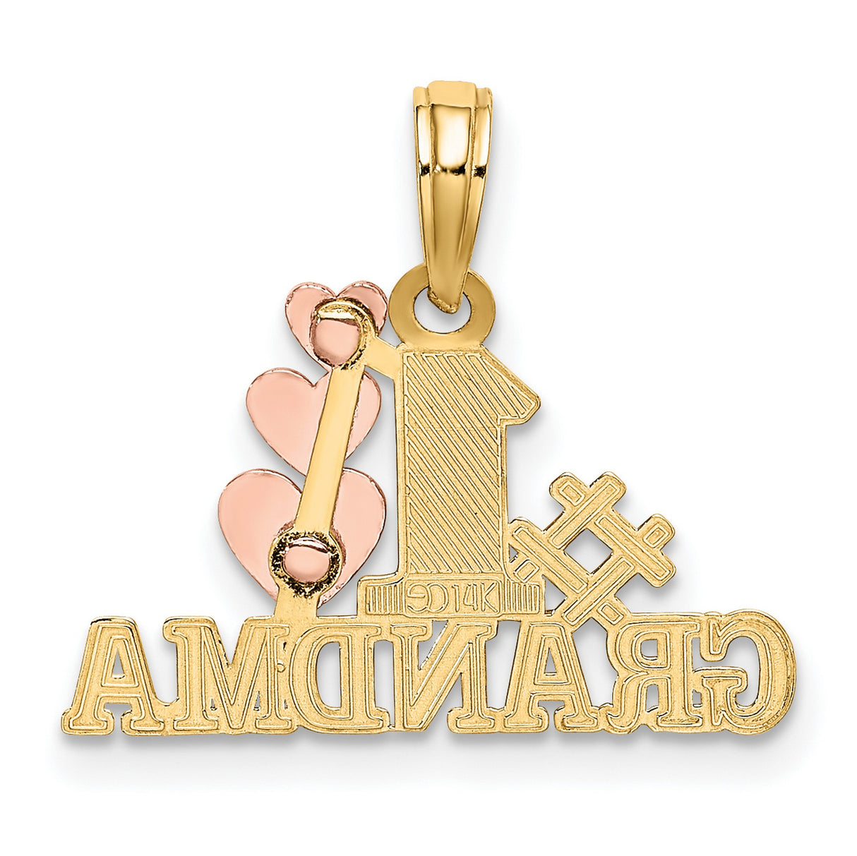 14k Two-Tone Gold Pendant, #1 Grandma Pink Heart, Cross-Stitch Design Charm