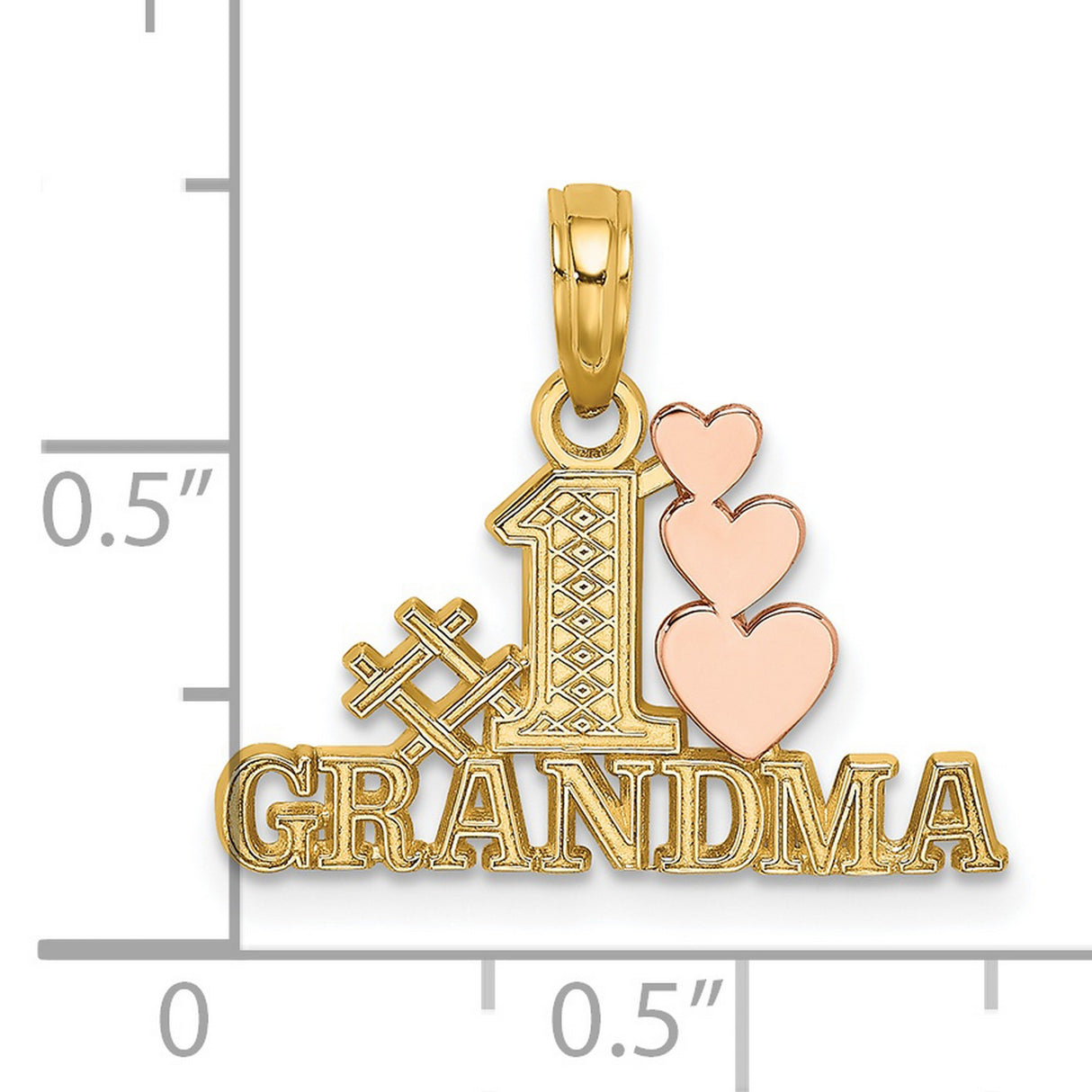 14k Two-Tone Gold Pendant, #1 Grandma Pink Heart, Cross-Stitch Design Charm