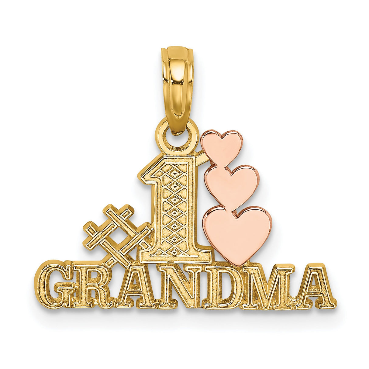 14k Two-Tone Gold Pendant, #1 Grandma Pink Heart, Cross-Stitch Design Charm