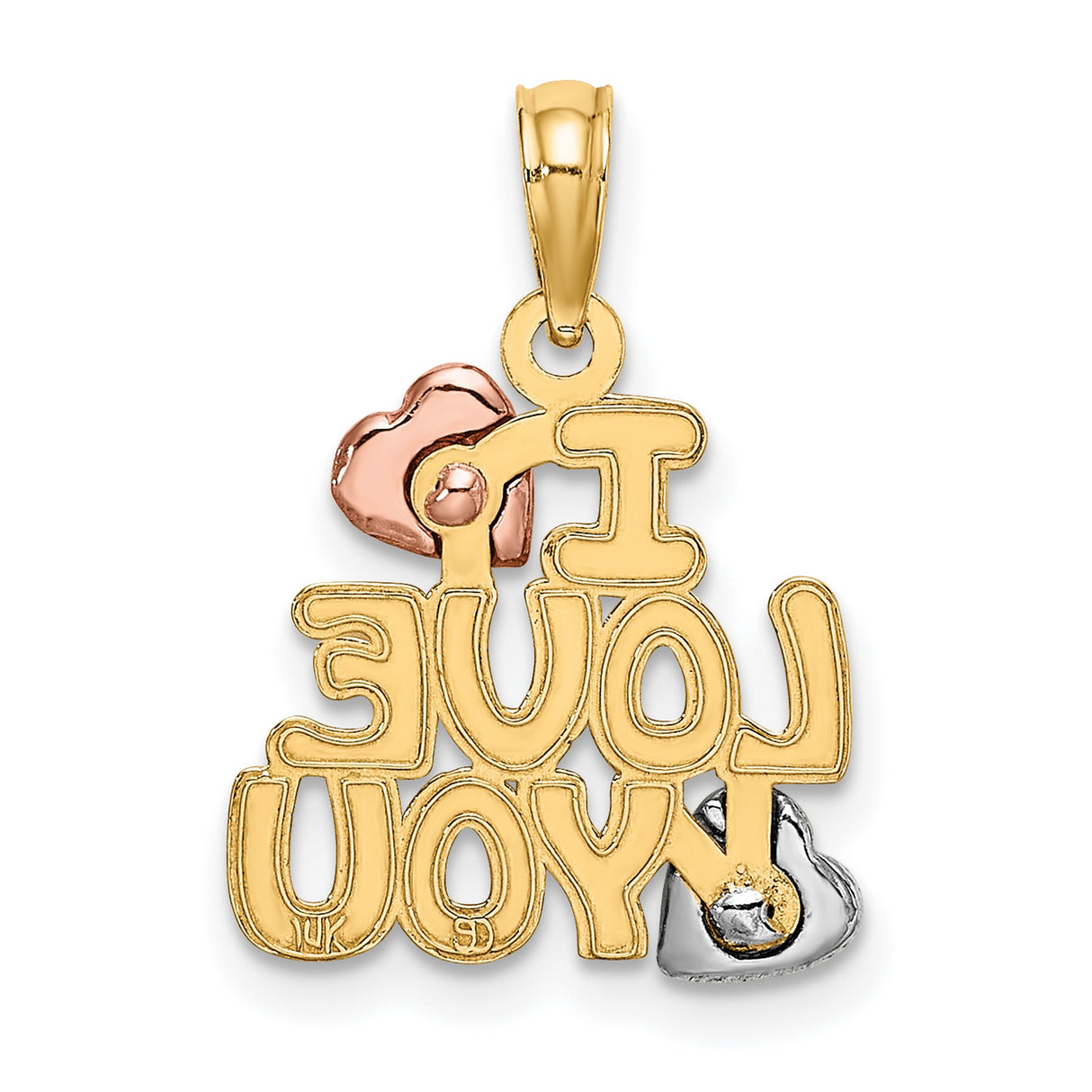 14k Multi-Tone Gold Heart Pendant, Love Charm in Yellow, Rose, and White Gold for Women