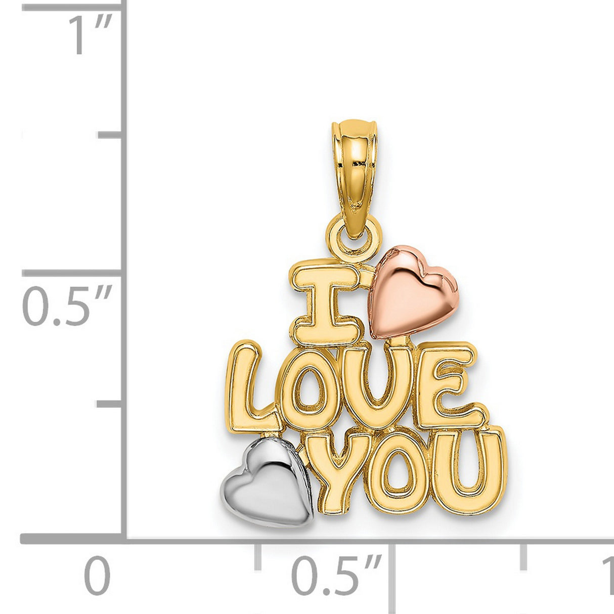 14k Multi-Tone Gold Heart Pendant, Love Charm in Yellow, Rose, and White Gold for Women