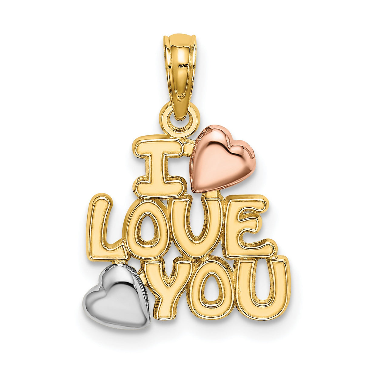 14k Multi-Tone Gold Heart Pendant, Love Charm in Yellow, Rose, and White Gold for Women