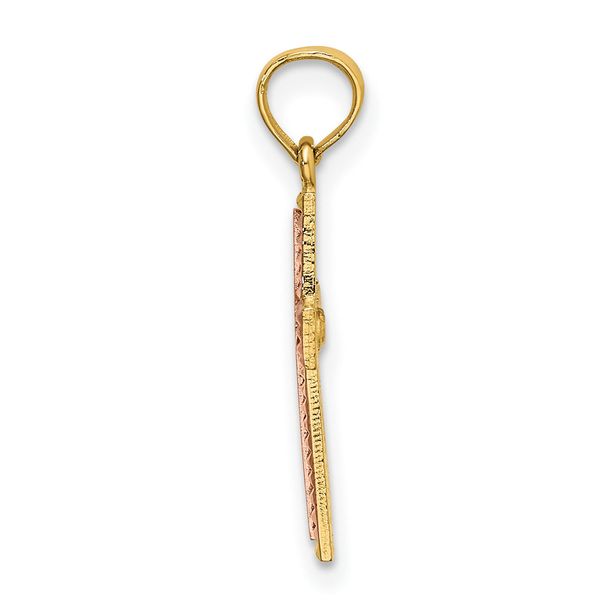 14k Two-Tone Gold Cross Pendant with Rose Enamel and Textured Finish