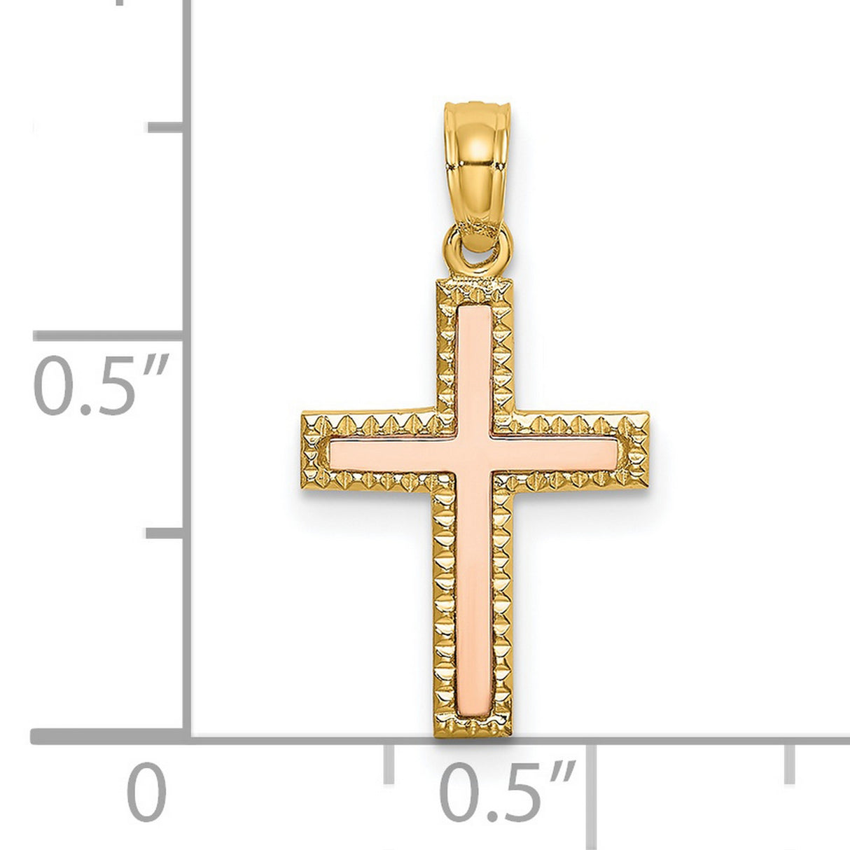 14k Two-Tone Gold Cross Pendant with Rose Enamel and Textured Finish