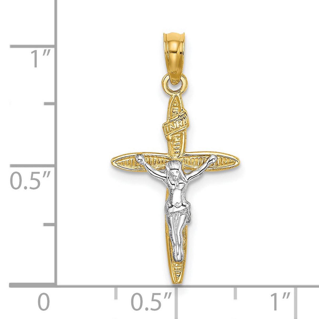 14k Two-Tone Gold Crucifix Cross Pendant with INRI Jesus Design for Men and Women