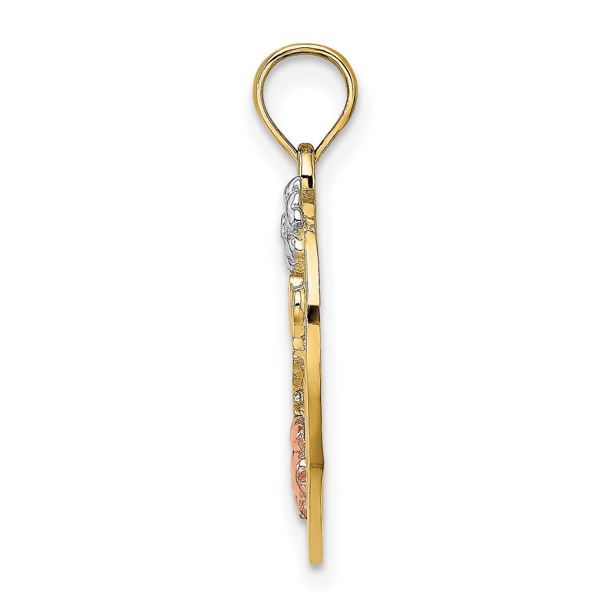 14k Two-Tone Gold Heart Pendant with Floral Accents and Number One Mom Text for Women