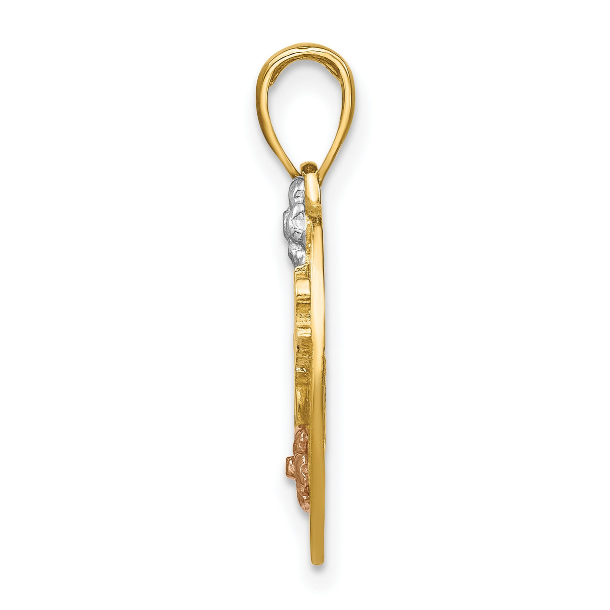 14k Two-Tone Gold Heart Pendant with Rose and White Gold Floral Accents, #1 Daughter Message