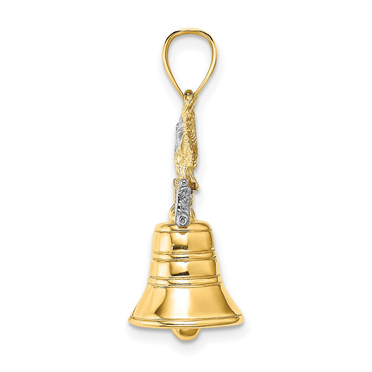 14k Multi-Tone Gold Bald Eagle and Liberty Bell Pendant, Patriotic USA Symbol for Men or Unisex