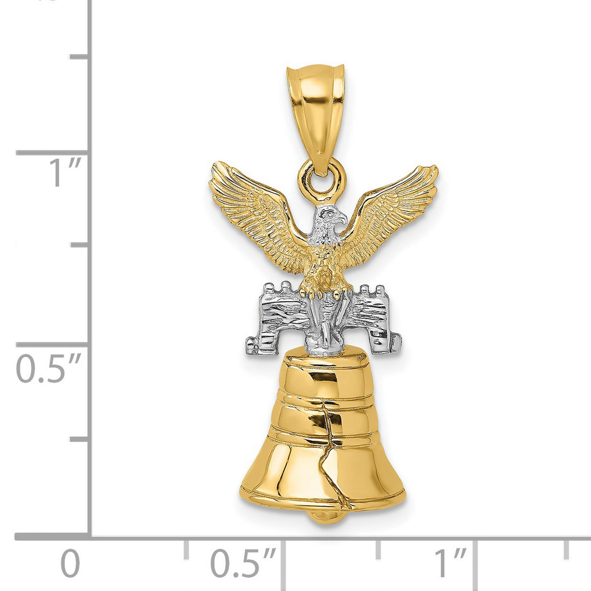 14k Multi-Tone Gold Bald Eagle and Liberty Bell Pendant, Patriotic USA Symbol for Men or Unisex