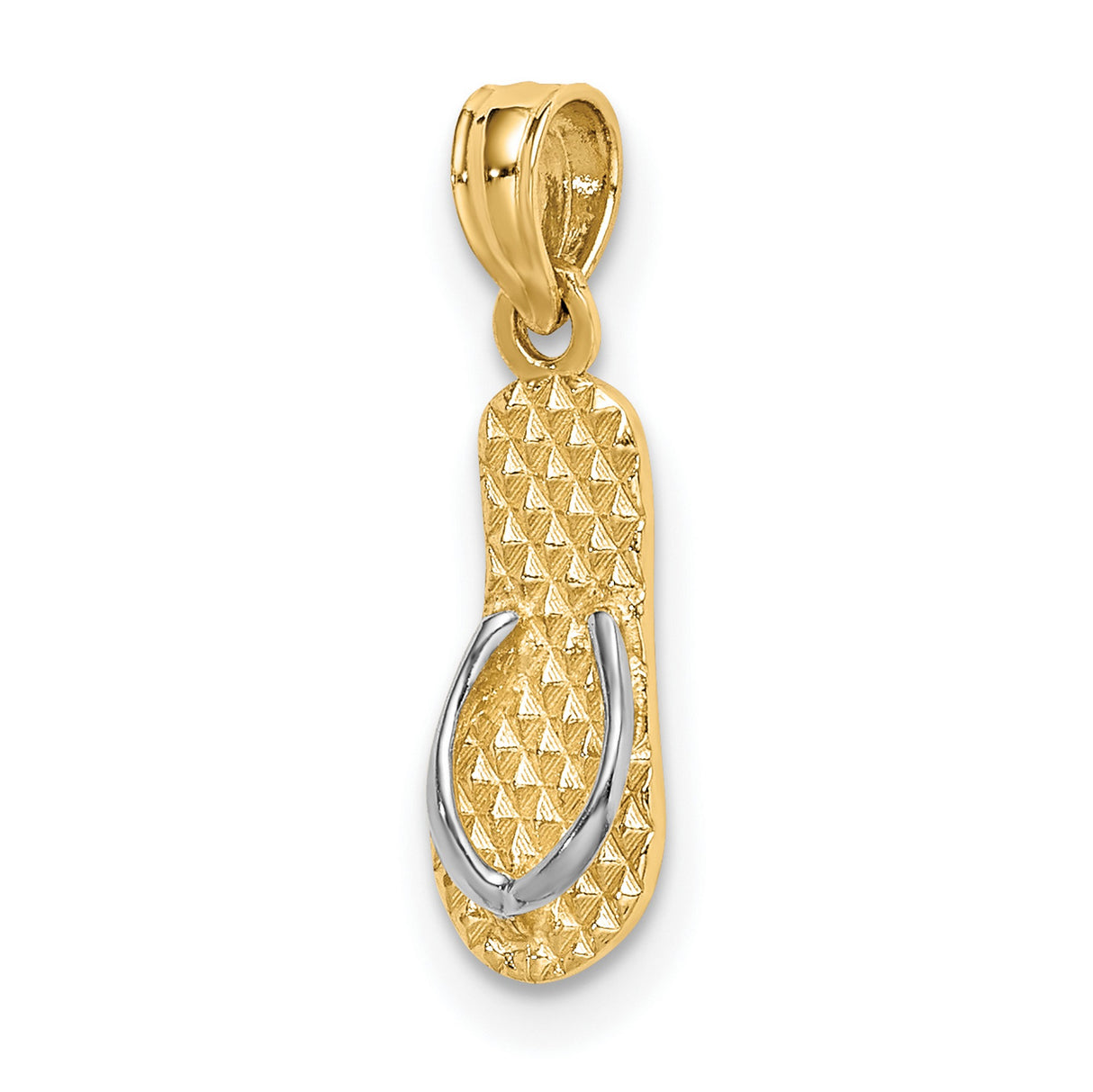 14k Multi-Tone Gold Flip Flop Pendant, Diamond Cut Textured Sandal Design
