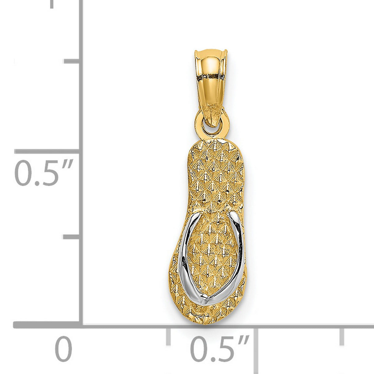 14k Multi-Tone Gold Flip Flop Pendant, Diamond Cut Textured Sandal Design