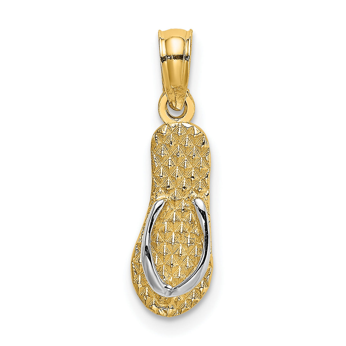 14k Multi-Tone Gold Flip Flop Pendant, Diamond Cut Textured Sandal Design