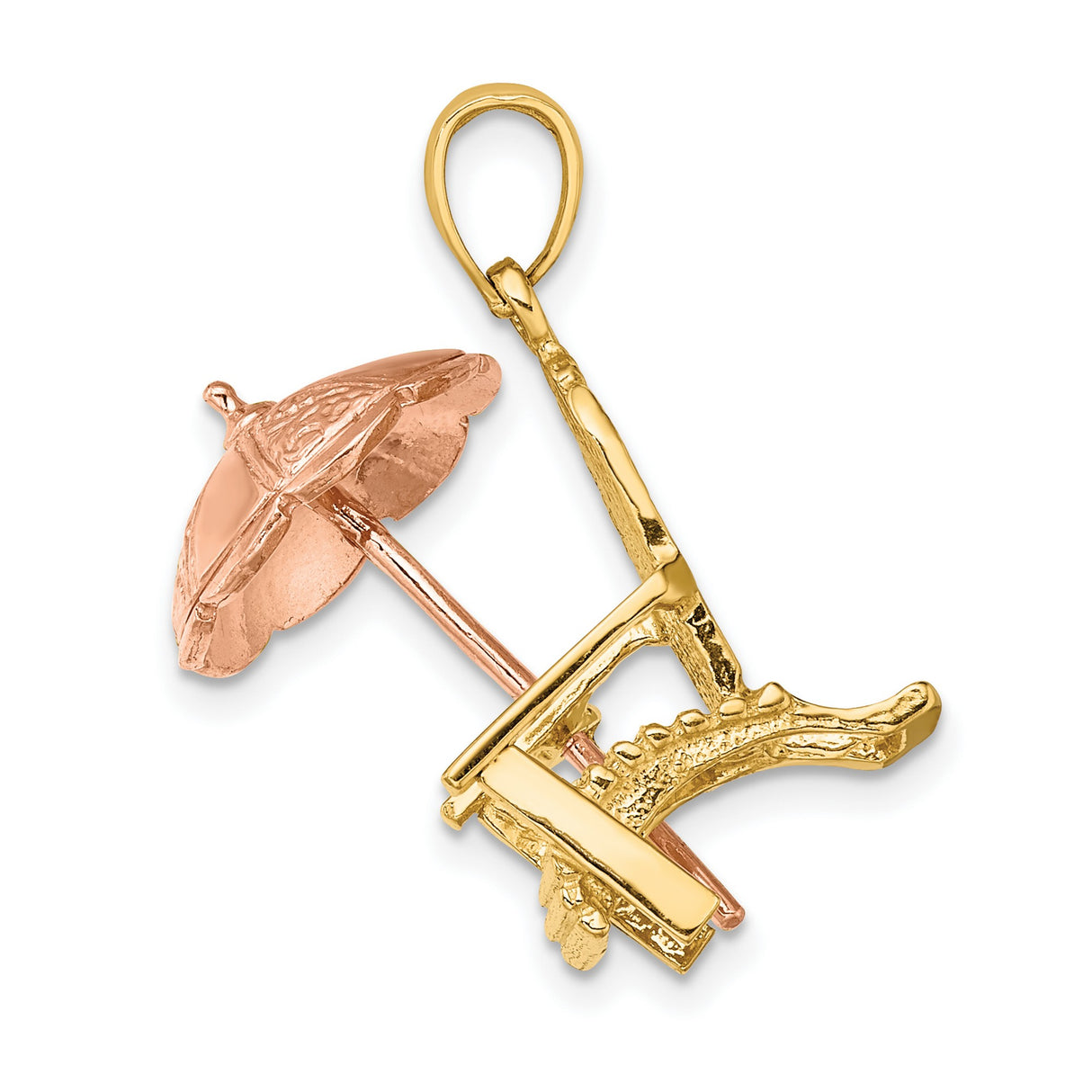 14k Two-Tone Gold Pendant, Adirondack Beach Chair with Rose Gold Umbrella, Coastal Vacation Theme