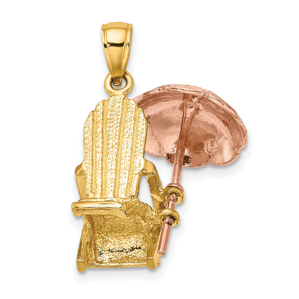 14k Two-Tone Gold Pendant, Adirondack Beach Chair with Rose Gold Umbrella, Coastal Vacation Theme