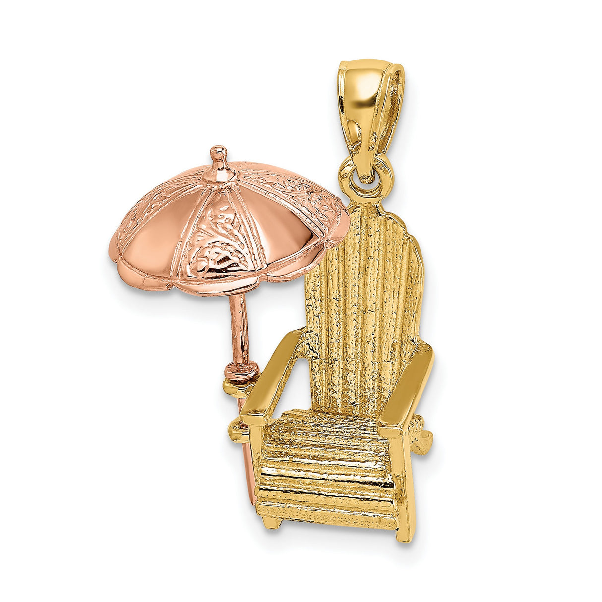 14k Two-Tone Gold Pendant, Adirondack Beach Chair with Rose Gold Umbrella, Coastal Vacation Theme
