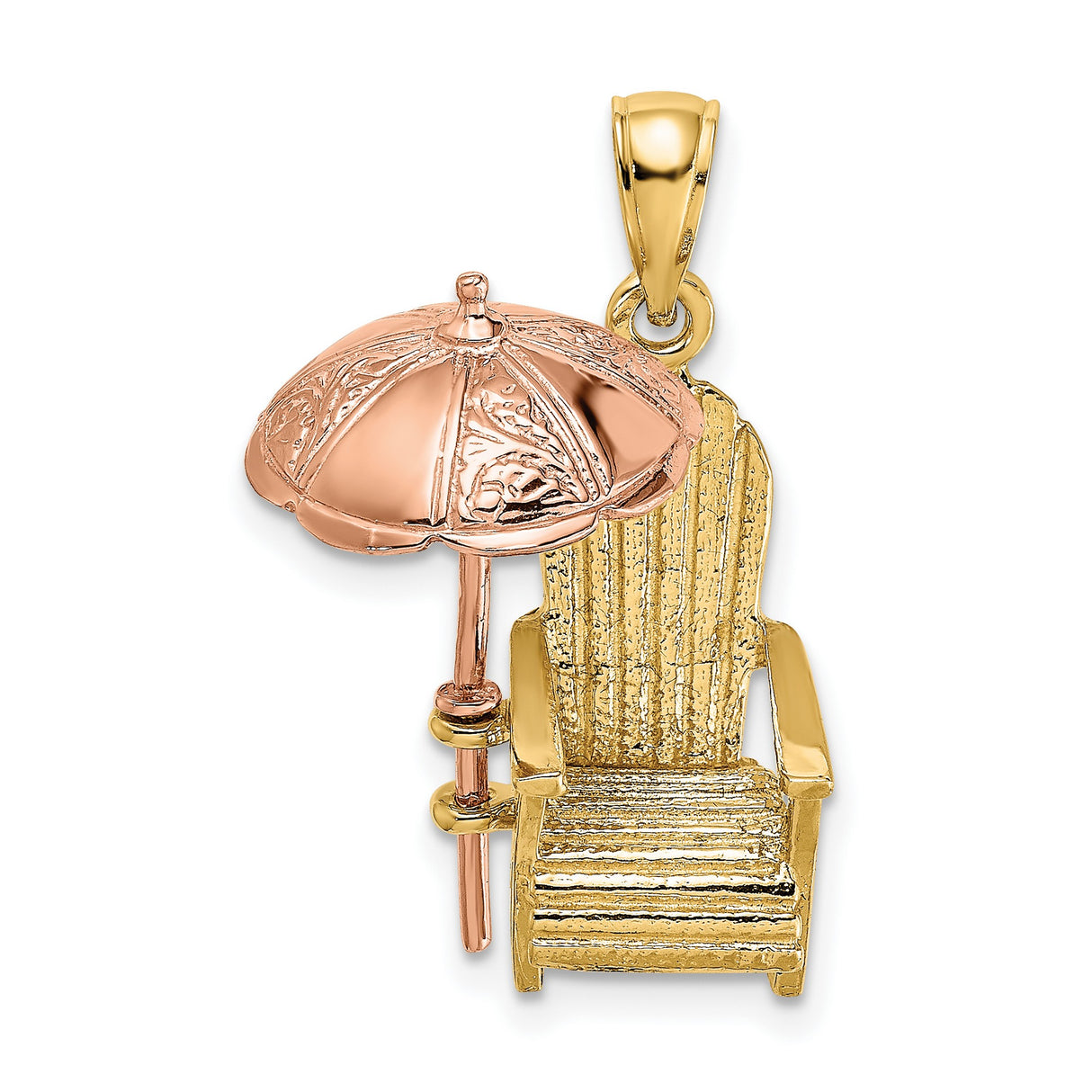 14k Two-Tone Gold Pendant, Adirondack Beach Chair with Rose Gold Umbrella, Coastal Vacation Theme