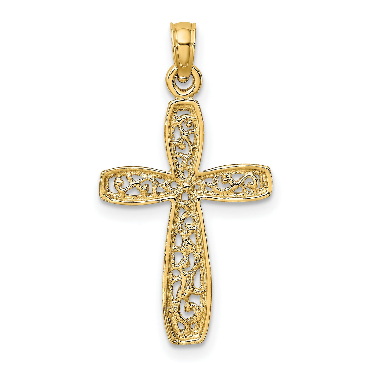 14k Two-Tone Gold Cross Pendant with Ornate Scrollwork Design and Faith Symbol