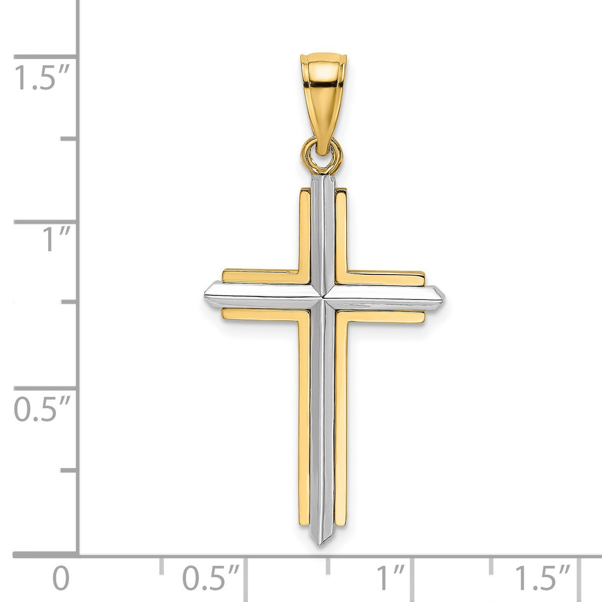 14k Yellow and White Gold Cross Pendant, Polished Two-Tone Religious Charm for Men and Women