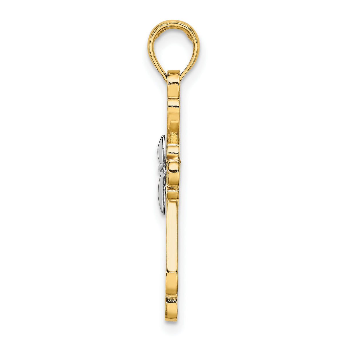 14k Multi-Tone Gold Cross Pendant with Teardrop Detail and Leaf Motif