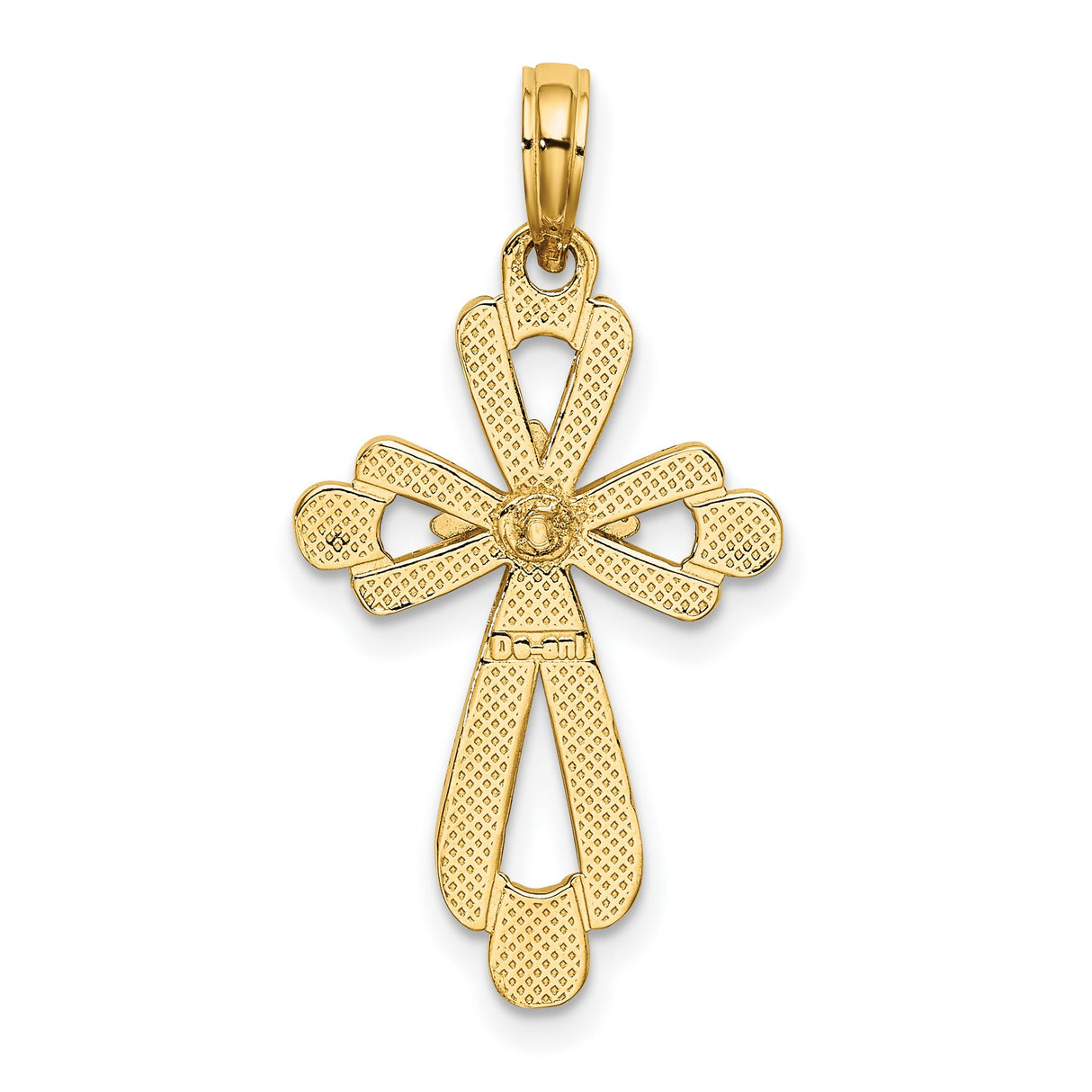 14k Multi-Tone Gold Cross Pendant with Teardrop Detail and Leaf Motif