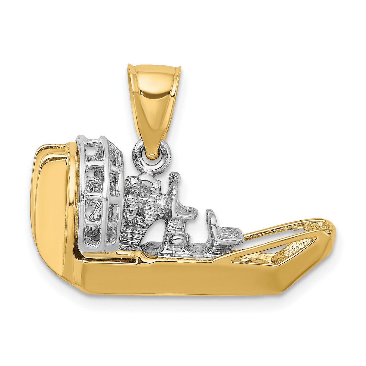 14k Two-Tone Gold Airboat Pendant with Detailed Propeller and Seat Accents