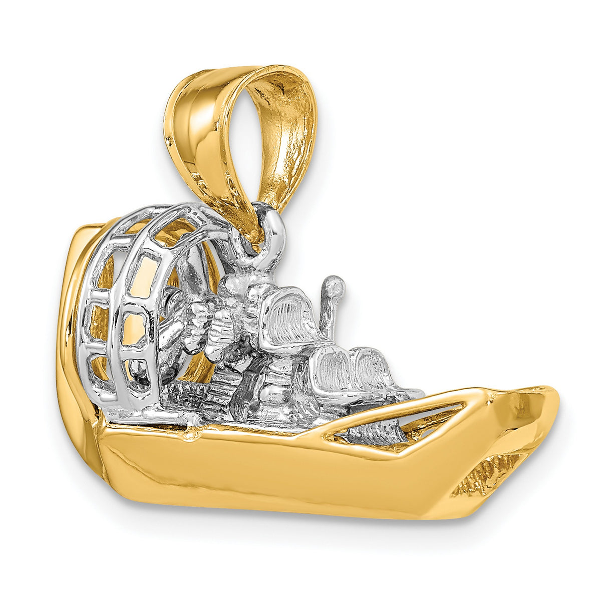 14k Two-Tone Gold Airboat Pendant with Detailed Propeller and Seat Accents
