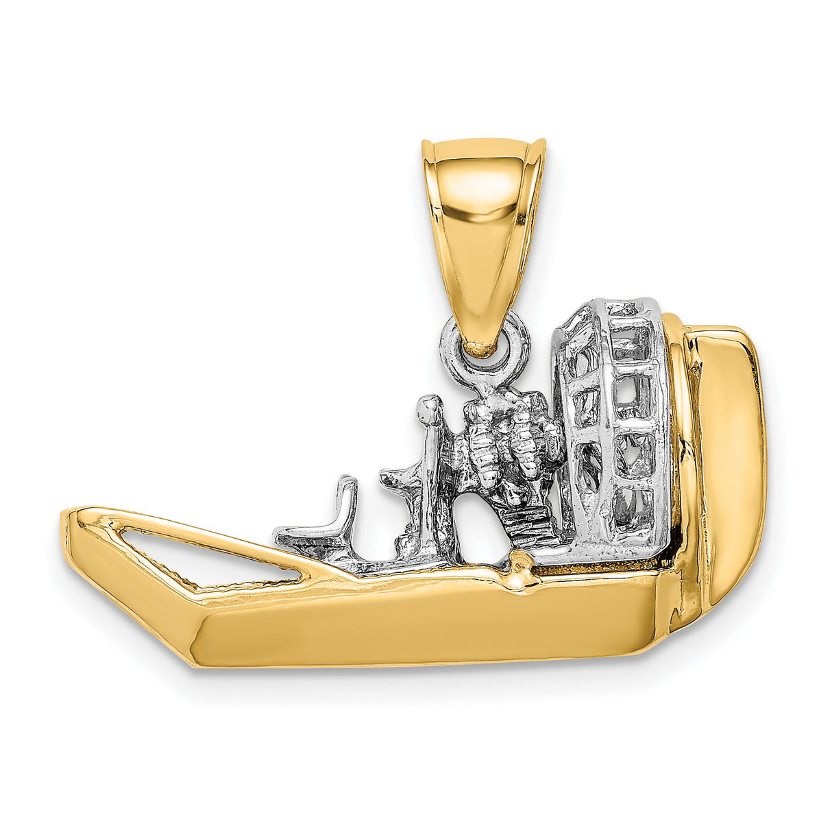 14k Two-Tone Gold Airboat Pendant with Detailed Propeller and Seat Accents