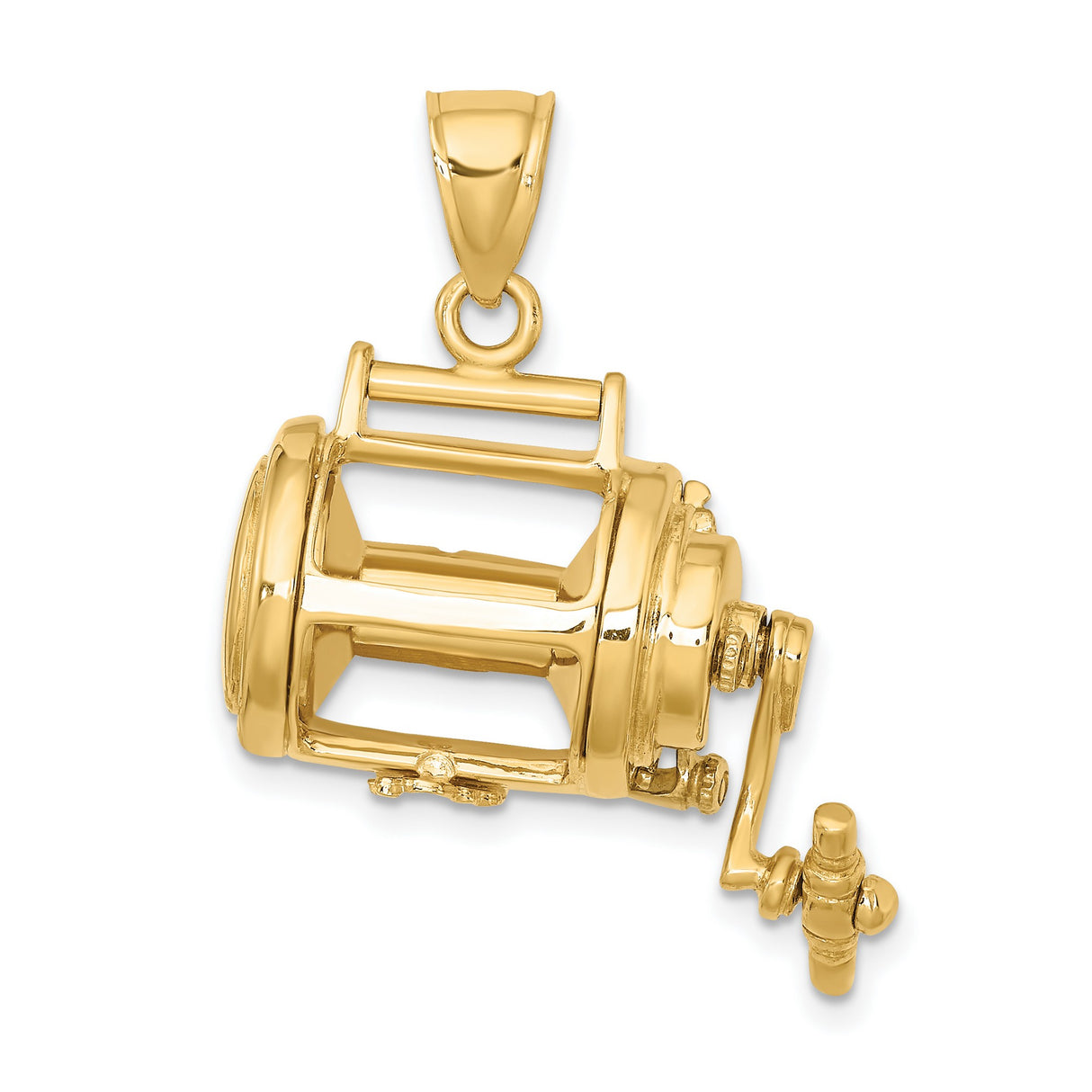 14k Yellow Gold Fishing Reel Pendant, Nautical Angler Charm for Men or Unisex Wear