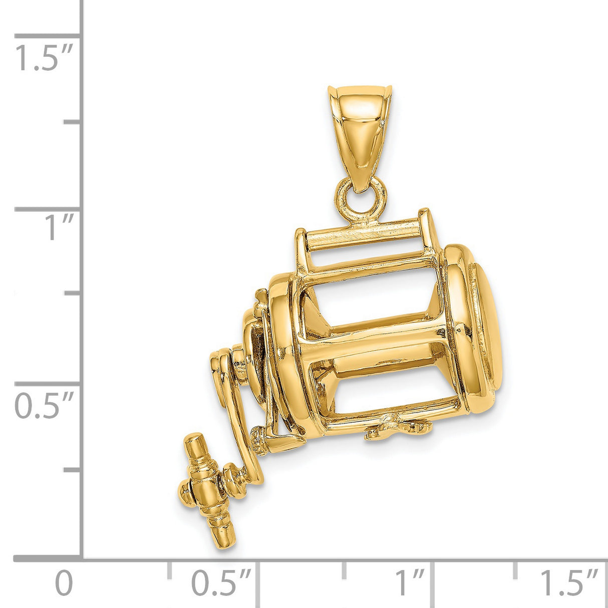 14k Yellow Gold Fishing Reel Pendant, Nautical Angler Charm for Men or Unisex Wear