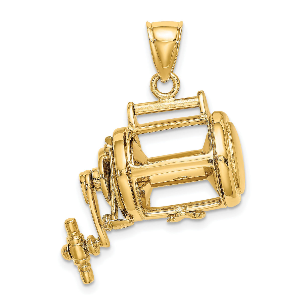 14k Yellow Gold Fishing Reel Pendant, Nautical Angler Charm for Men or Unisex Wear