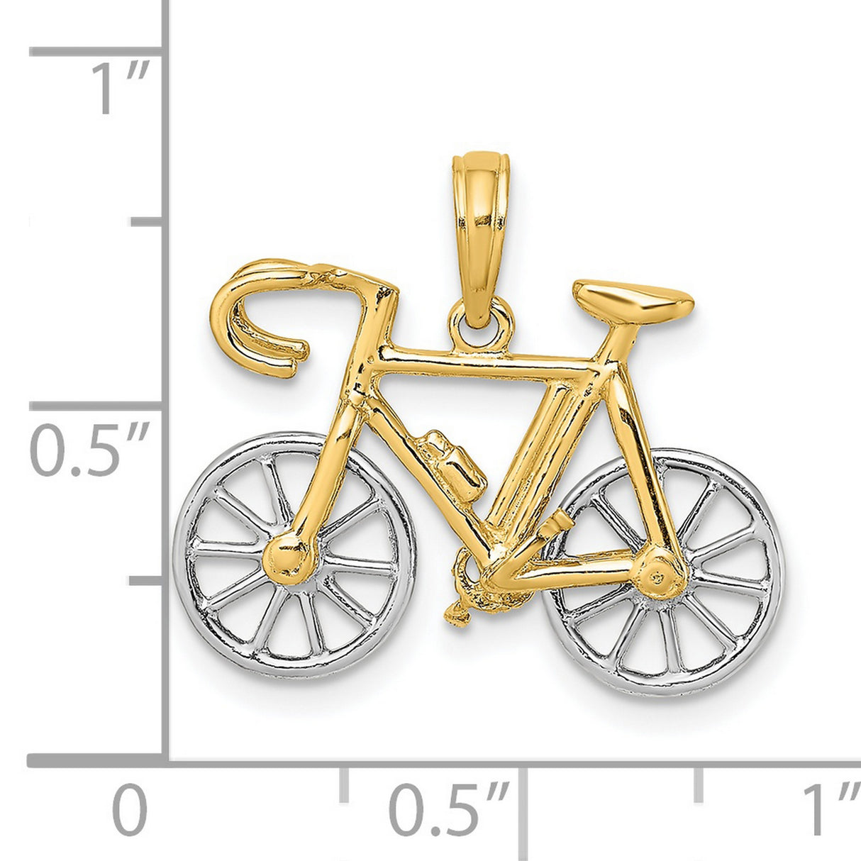 14k Two-Tone Gold Bicycle Pendant with White Gold Wheels and Yellow Gold Frame
