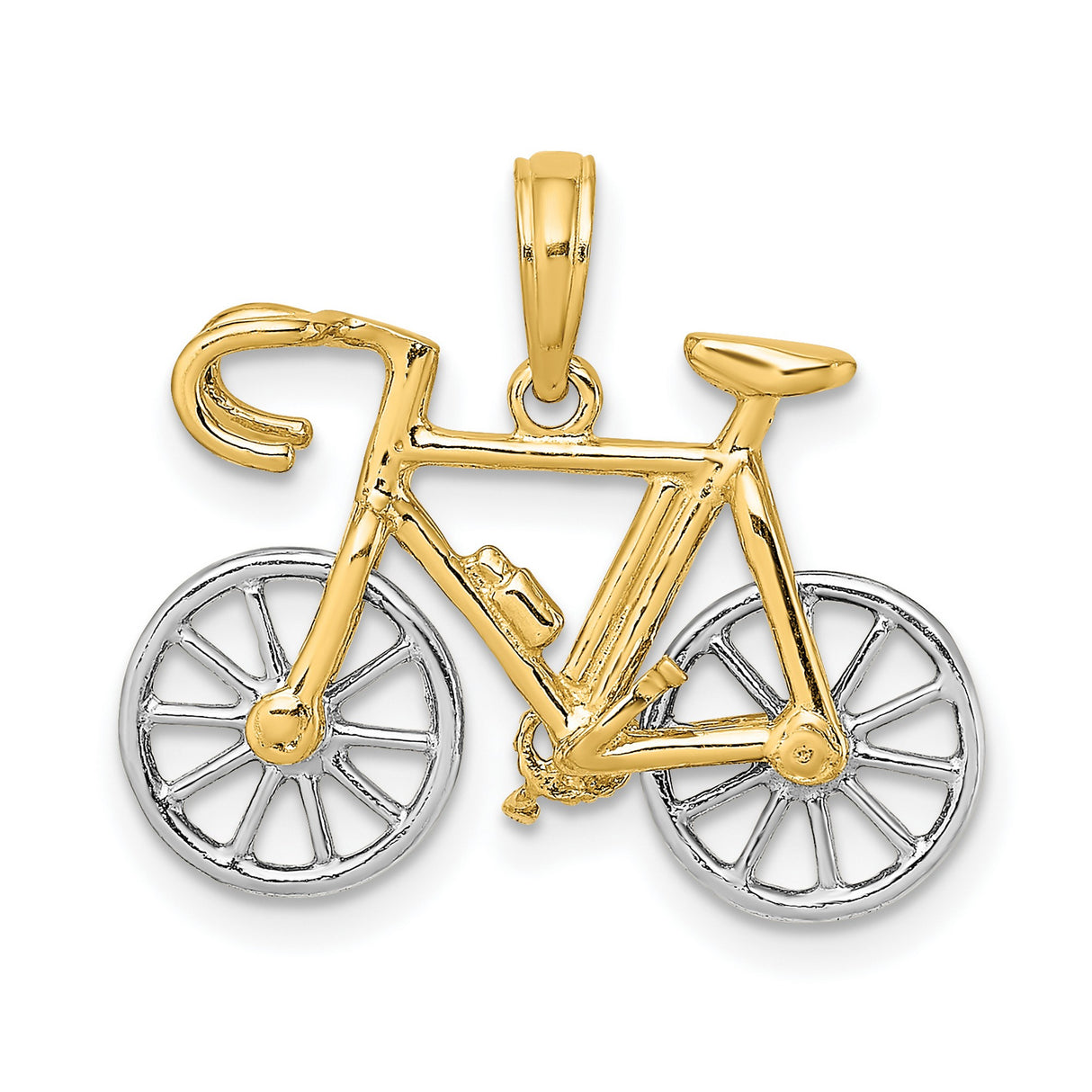 14k Two-Tone Gold Bicycle Pendant with White Gold Wheels and Yellow Gold Frame