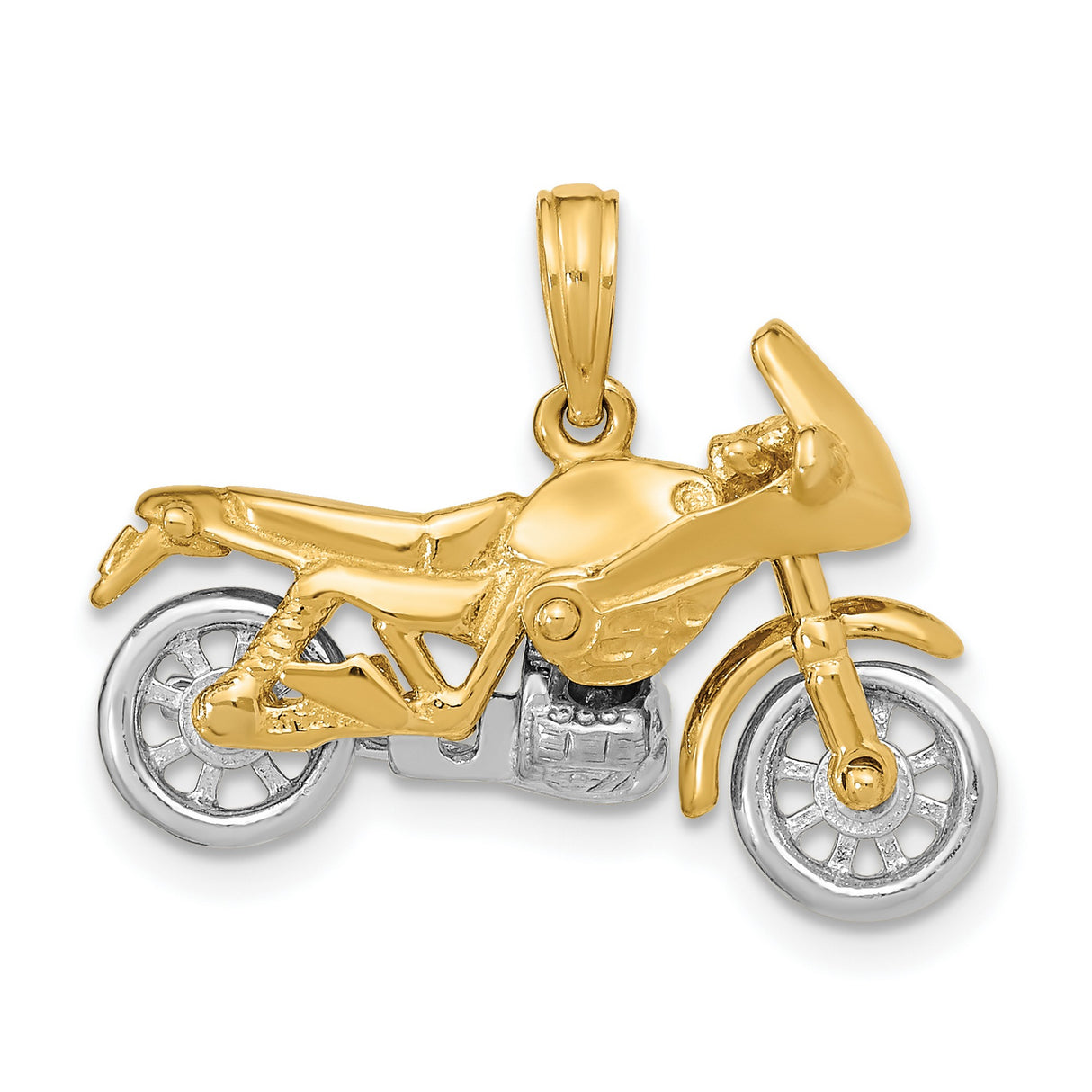3-D Moveable Motorcycle Charm Pendant in Real 14k Multi-Tone Gold
