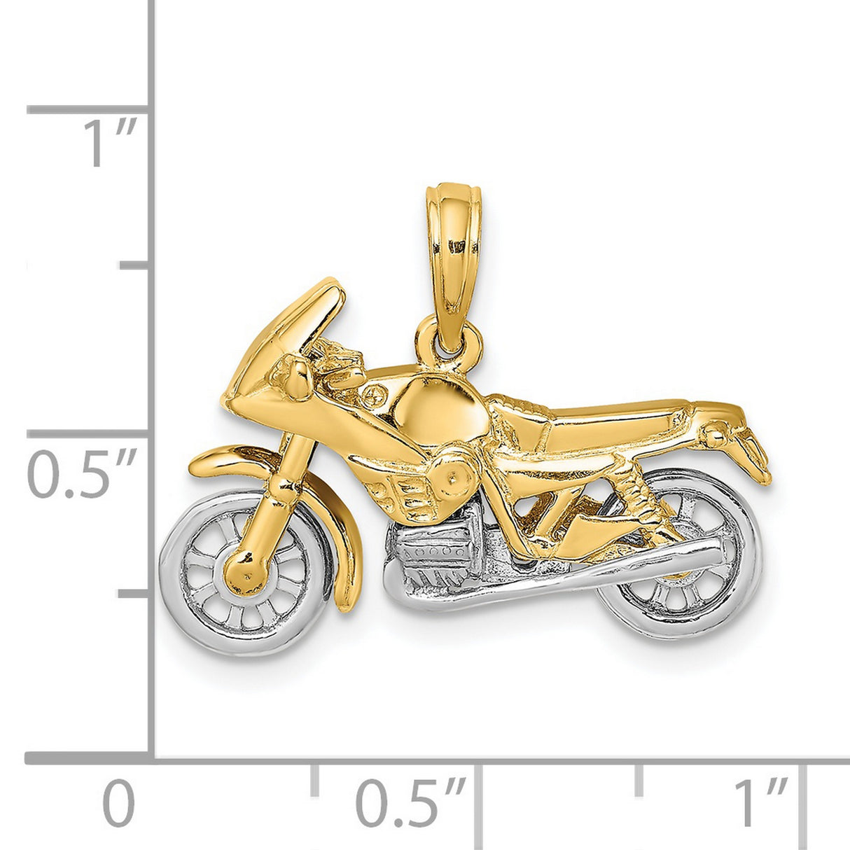 3-D Moveable Motorcycle Charm Pendant in Real 14k Multi-Tone Gold