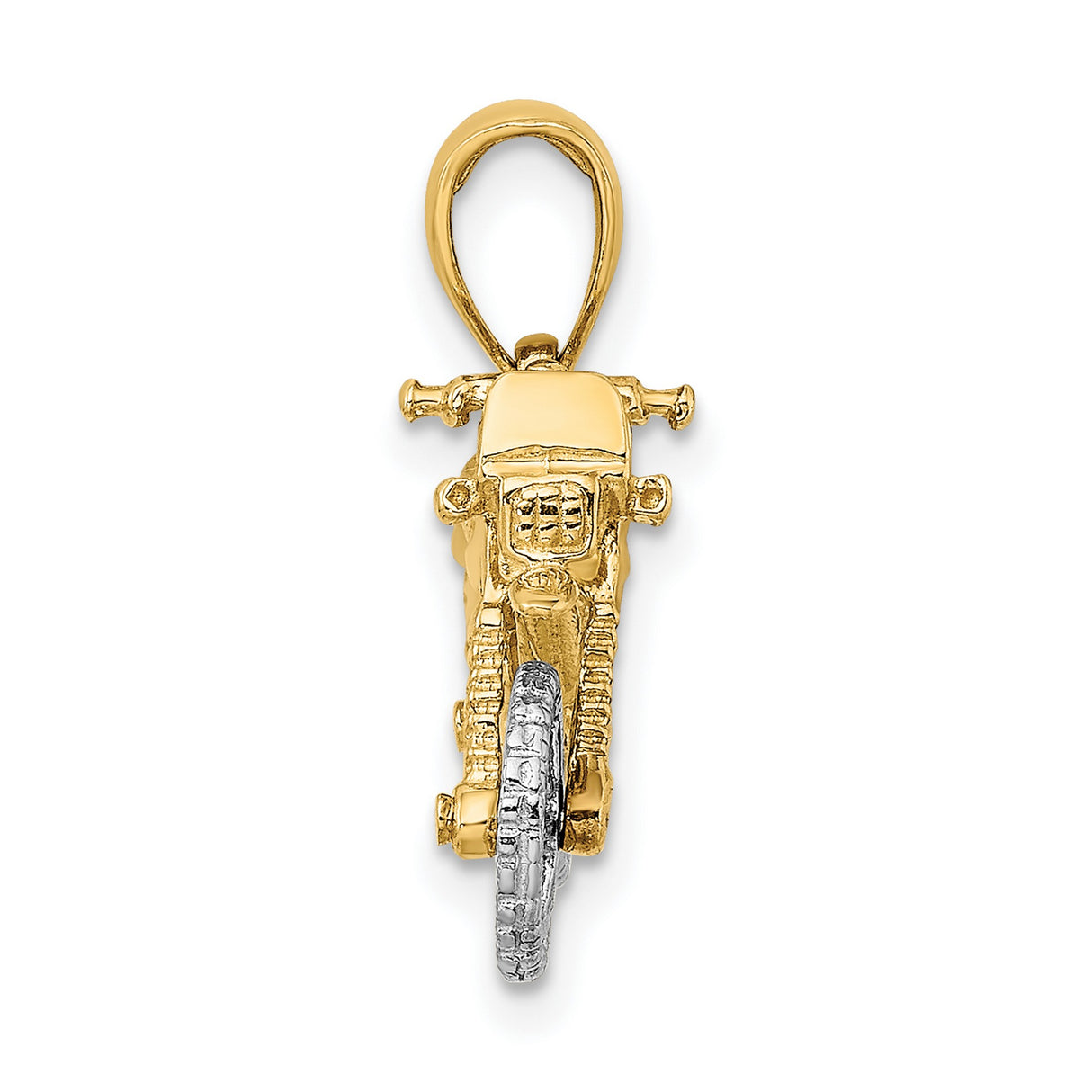 14k Two-Tone Gold Motorcycle Pendant with Detailed Wheels and Body for Men