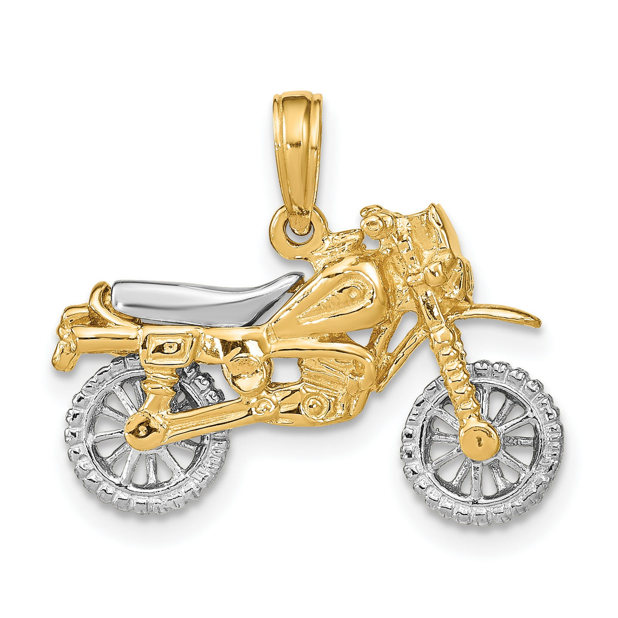 14k Two-Tone Gold Motorcycle Pendant with Detailed Wheels and Body for Men