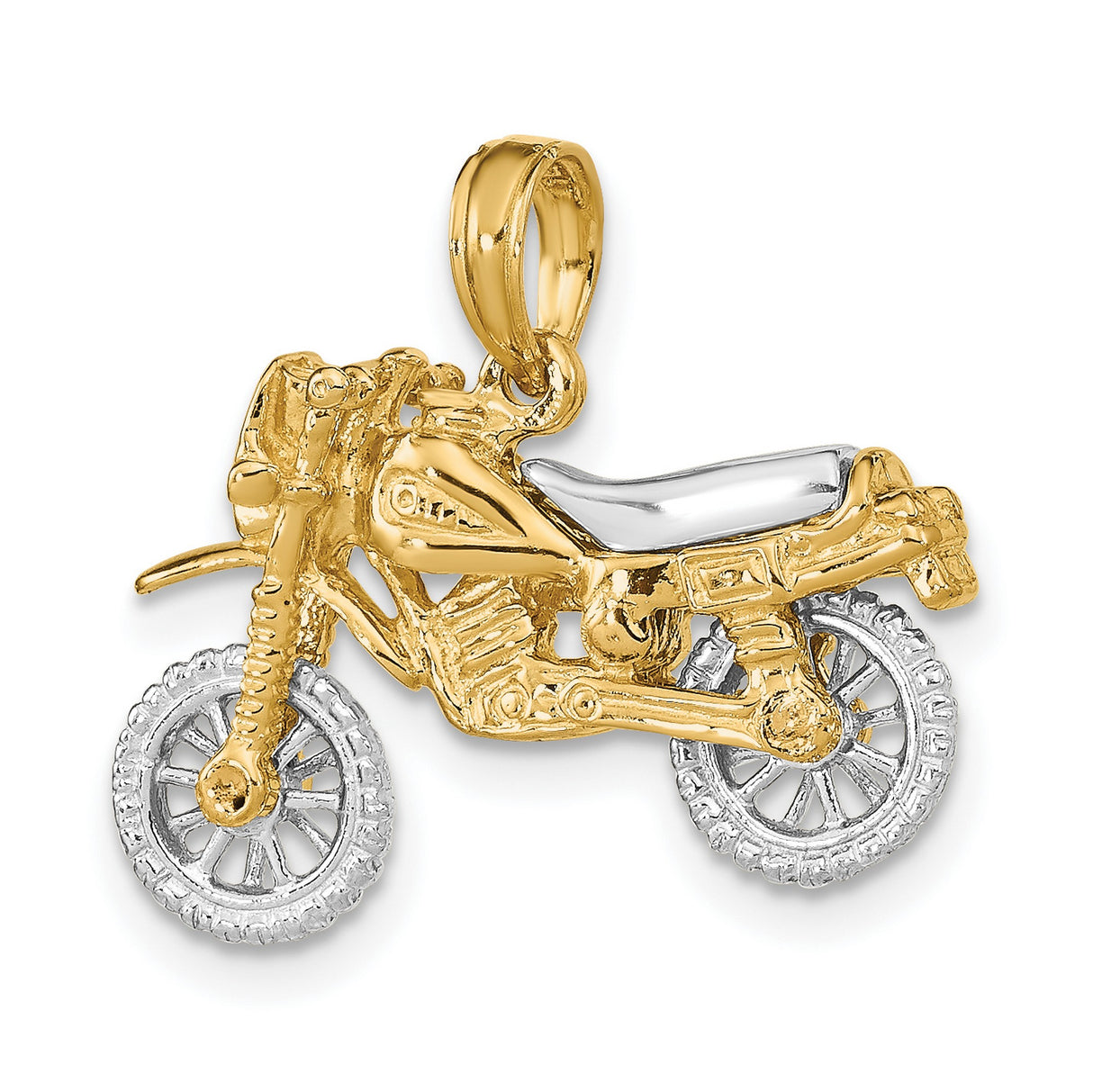 14k Two-Tone Gold Motorcycle Pendant with Detailed Wheels and Body for Men