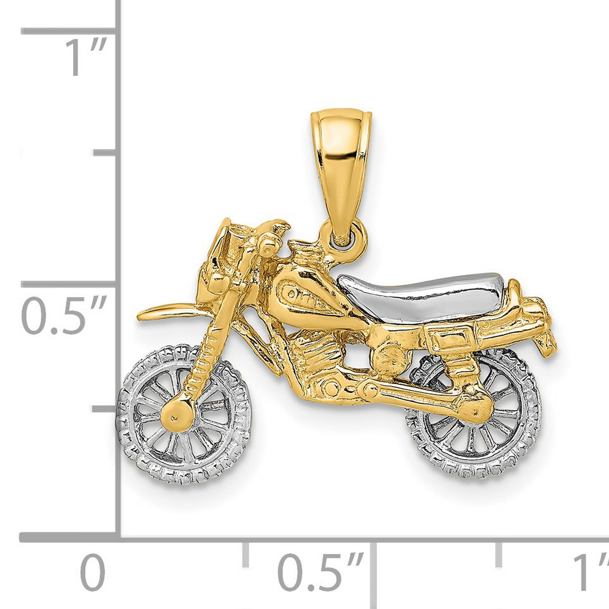 14k Two-Tone Gold Motorcycle Pendant with Detailed Wheels and Body for Men