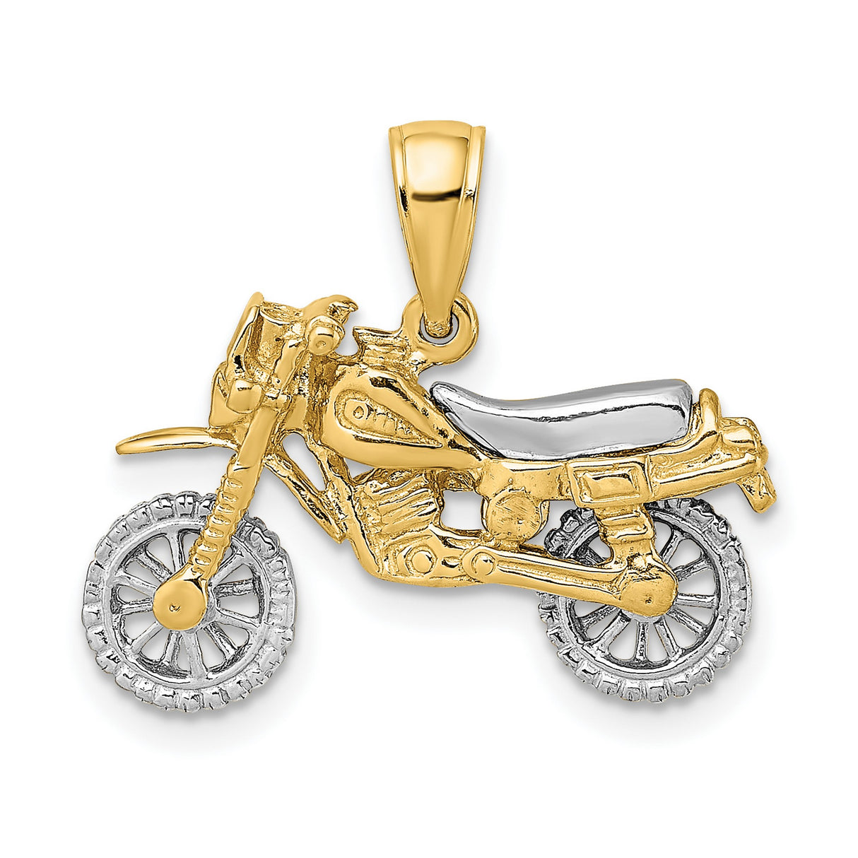 14k Two-Tone Gold Motorcycle Pendant with Detailed Wheels and Body for Men
