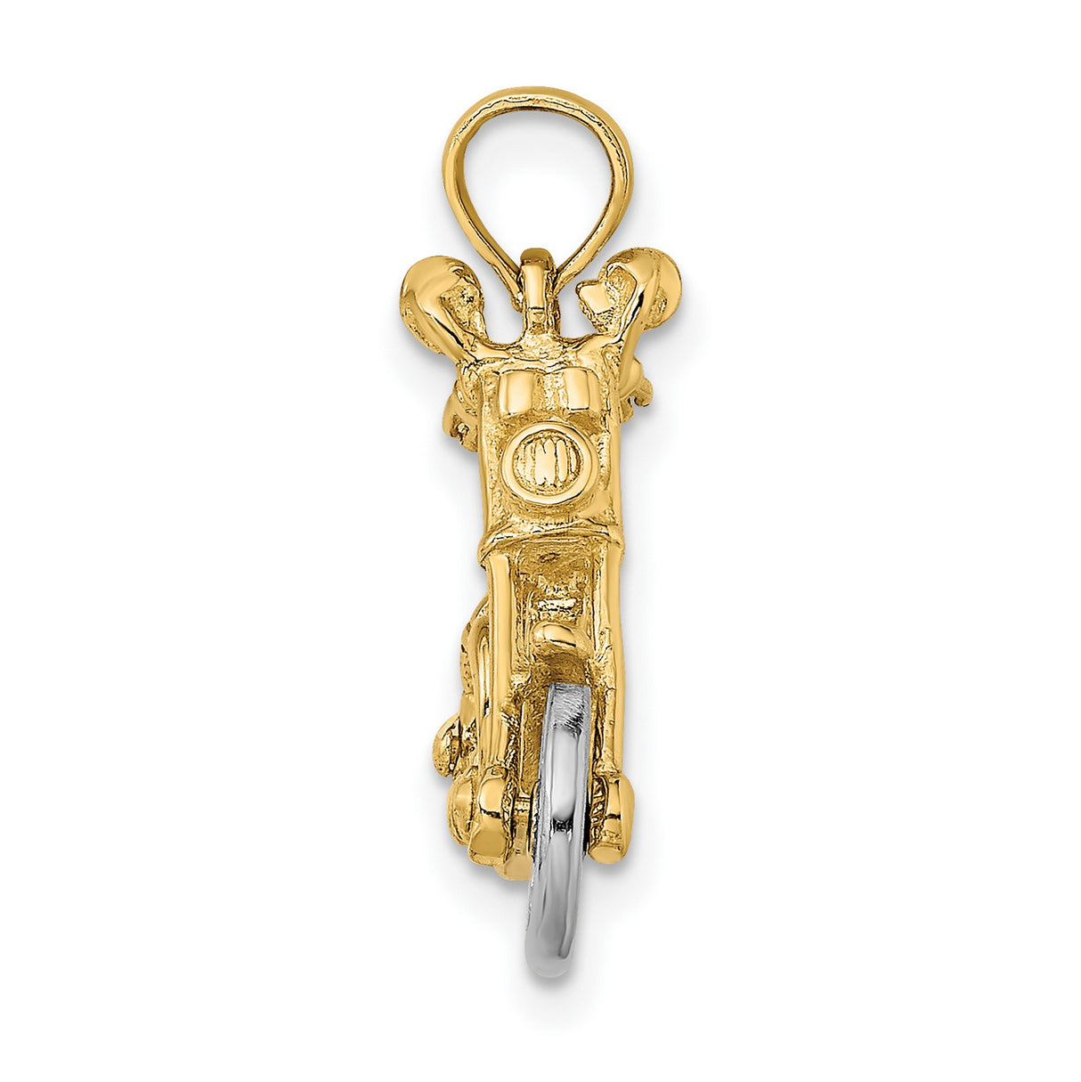 14k Two-Tone Gold Motorcycle Pendant with Detailed Chopper Design for Men