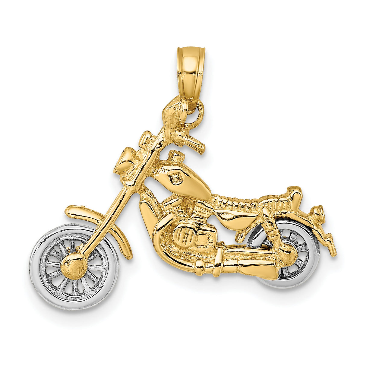 14k Two-Tone Gold Motorcycle Pendant with Detailed Chopper Design for Men
