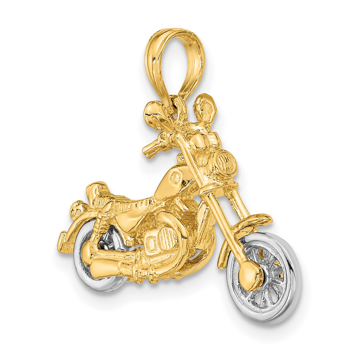 14k Two-Tone Gold Motorcycle Pendant with Detailed Chopper Design for Men