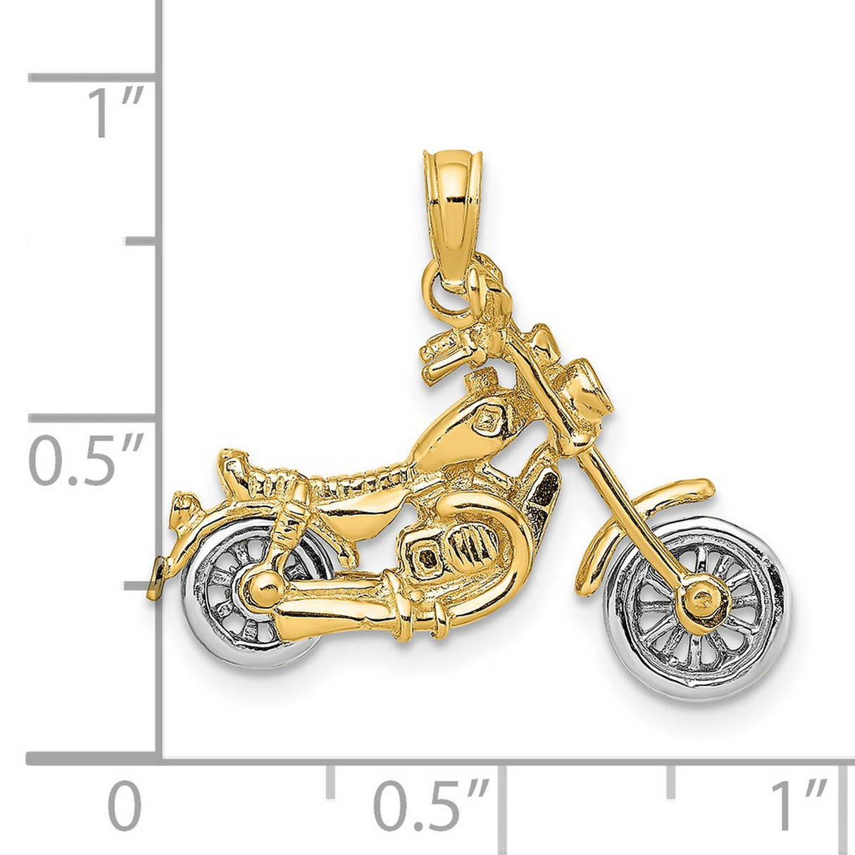 14k Two-Tone Gold Motorcycle Pendant with Detailed Chopper Design for Men