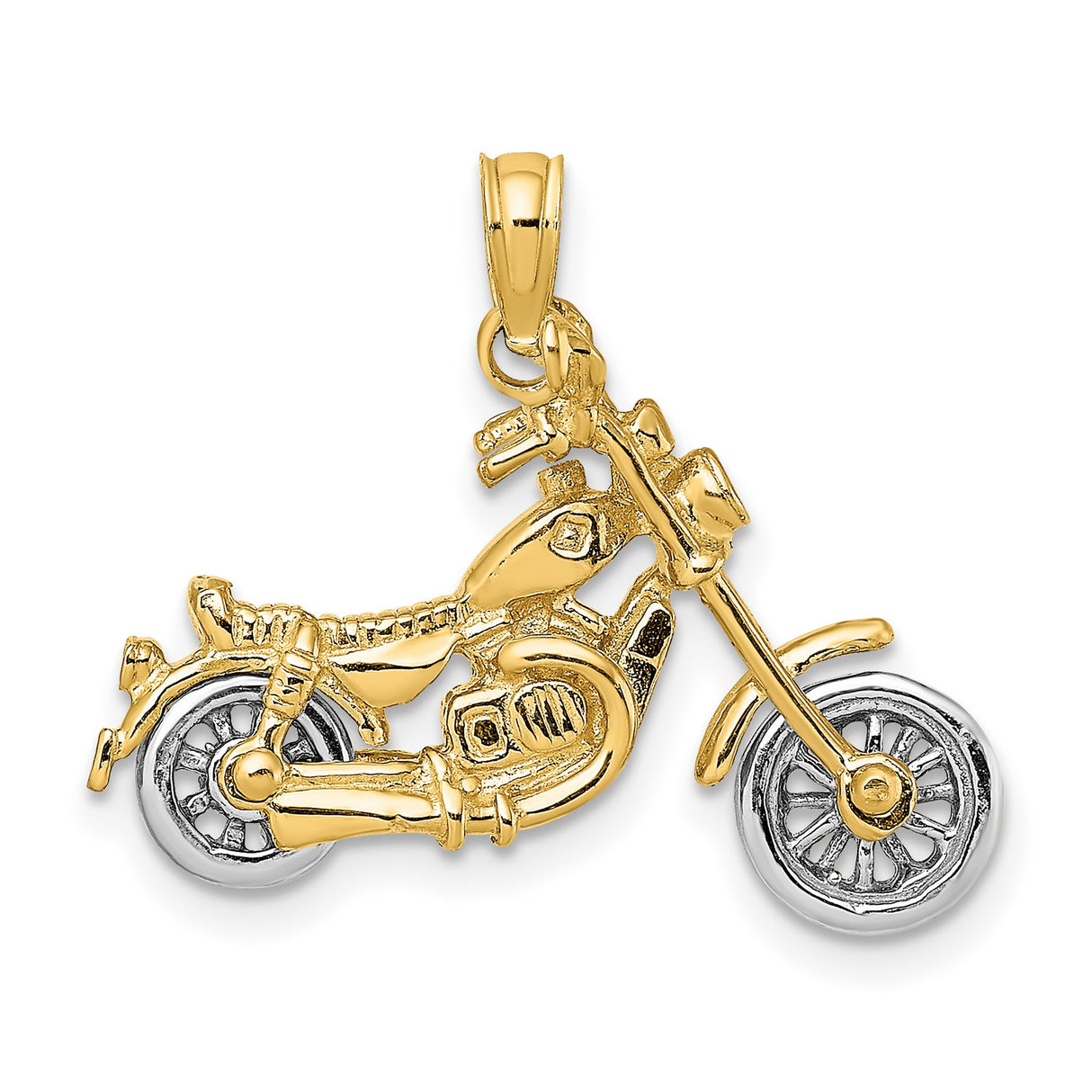 14k Two-Tone Gold Motorcycle Pendant with Detailed Chopper Design for Men